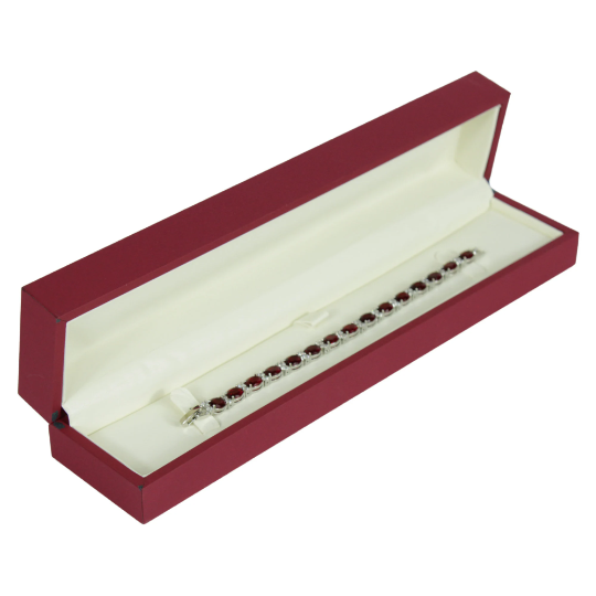 WHITE GOLD FINISH Created Diamond Oval Cut Red Ruby Bracelet Including Gift Box