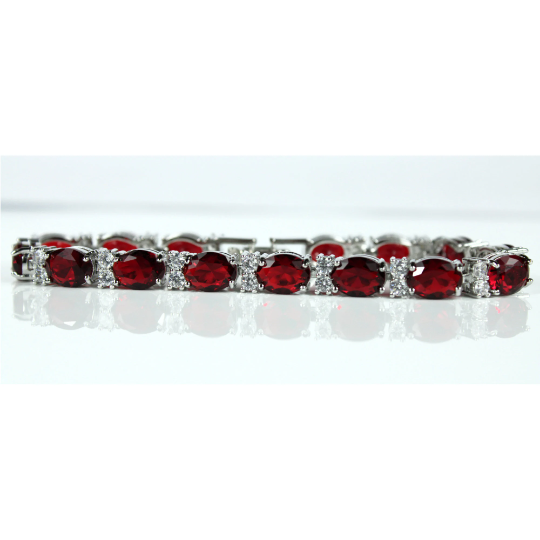 WHITE GOLD FINISH Created Diamond Oval Cut Red Ruby Bracelet Including Gift Box