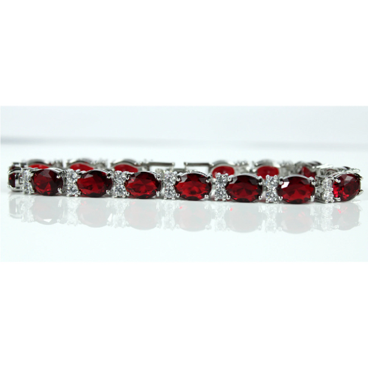 WHITE GOLD FINISH Created Diamond Oval Cut Red Ruby Bracelet Including Gift Box