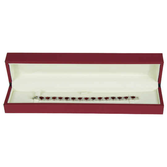 WHITE GOLD FINISH Created Diamond Oval Cut Red Ruby Bracelet Including Gift Box