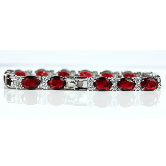 WHITE GOLD FINISH Created Diamond Oval Cut Red Ruby Bracelet Including Gift Box