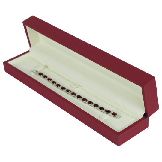 WHITE GOLD FINISH Created Diamond Oval Cut Red Ruby Bracelet Including Gift Box