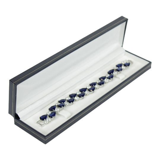 WHITE GOLD FINISH Created Diamond Blue Sapphire Classic Double Row Pear Cut Bracelet Including Gift Box