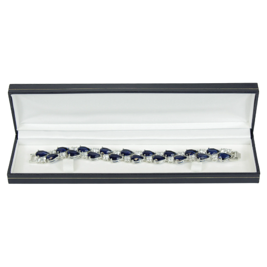 WHITE GOLD FINISH Created Diamond Blue Sapphire Classic Double Row Pear Cut Bracelet Including Gift Box