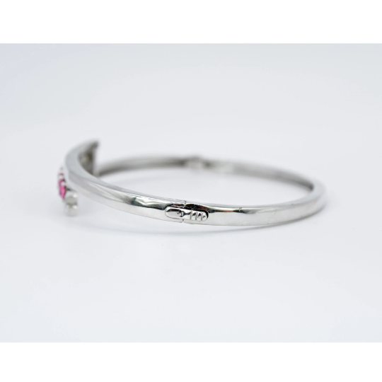 WHITE GOLD FINISH Created Diamond Round Cut Pink Tourmaline Bangle Bracelet