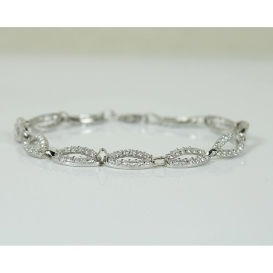 WHITE GOLD FINISH Created Diamond Hollow Marquise Cut Diamond Embedded Bracelet Including Gift Box