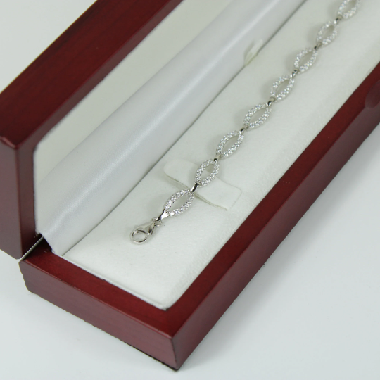 WHITE GOLD FINISH Created Diamond Hollow Marquise Cut Diamond Embedded Bracelet Including Gift Box