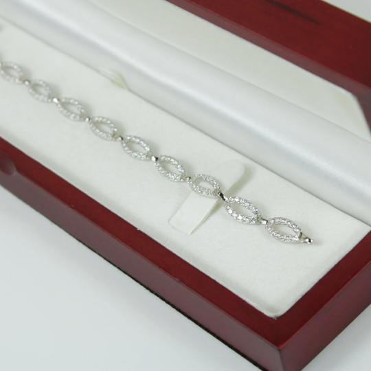 WHITE GOLD FINISH Created Diamond Hollow Marquise Cut Diamond Embedded Bracelet Including Gift Box