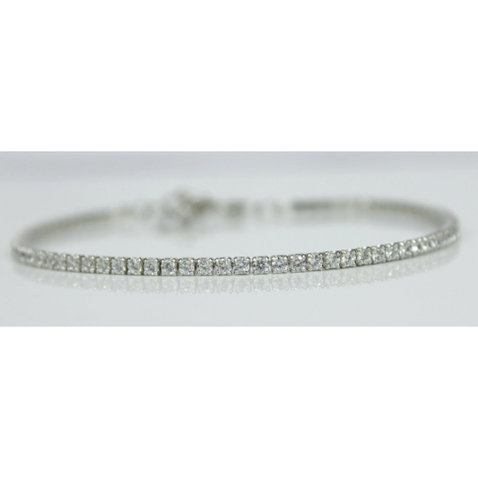 WHITE GOLD FINISH Created Diamond 2mm Adjustable Round Cut Small Tennis Bracelet Including Gift Box