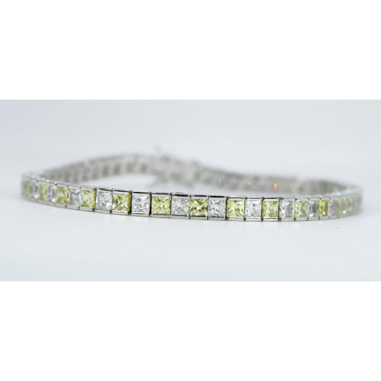 WHITE GOLD FINISH Created Diamond Princess Cut Peridot Tennis Bracelet Including Gift Box
