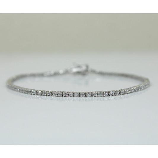 WHITE GOLD FINISH Created Diamond Microscopic Round Cut Small Tennis Bracelet Including Gift Box