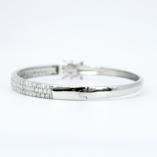 WHITE GOLD FINISH Created Diamond Triple Row Encrusted Bangle Bracelet Including Gift Box