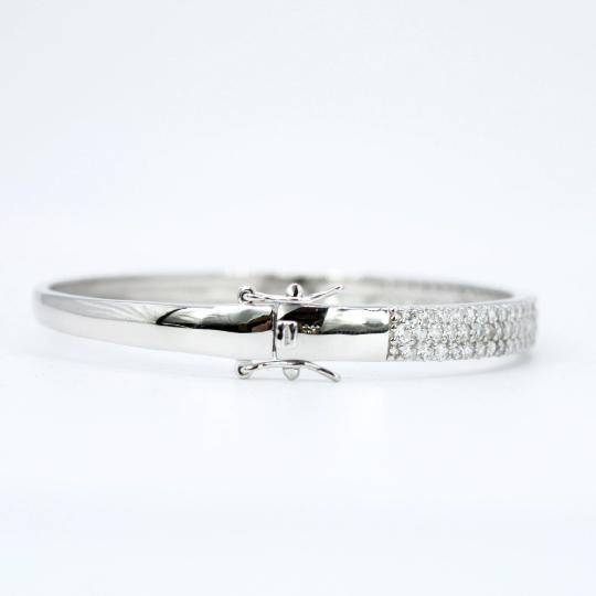 WHITE GOLD FINISH Created Diamond Triple Row Encrusted Bangle Bracelet Including Gift Box