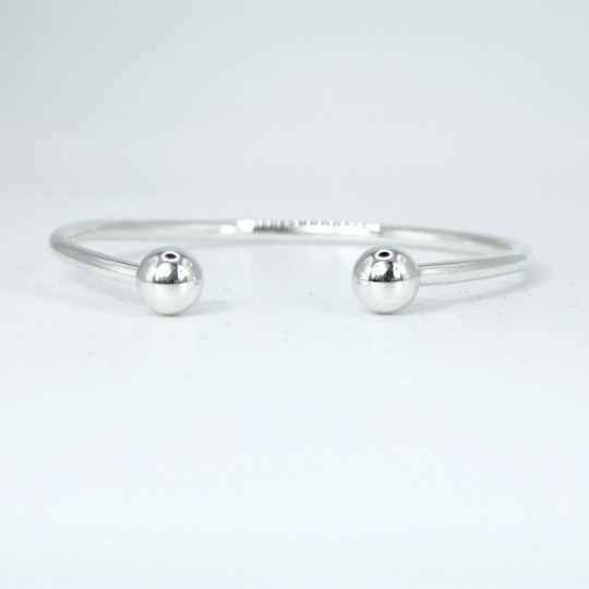 WHITE GOLD FINISH Silver Double Ball Torque Bangle Including Gift Box