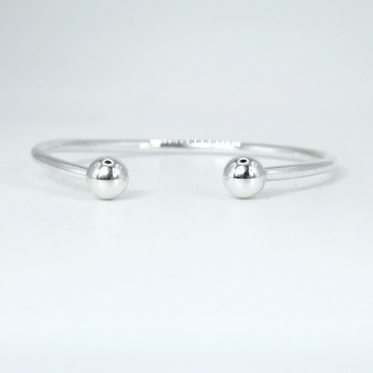 WHITE GOLD FINISH Silver Double Ball Torque Bangle Including Gift Box