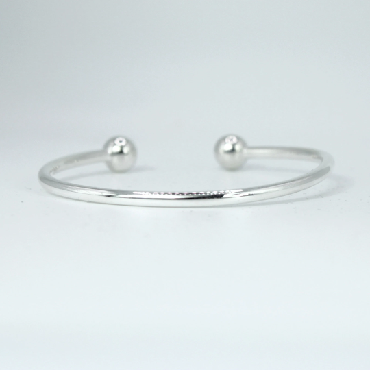 WHITE GOLD FINISH Silver Double Ball Torque Bangle Including Gift Box