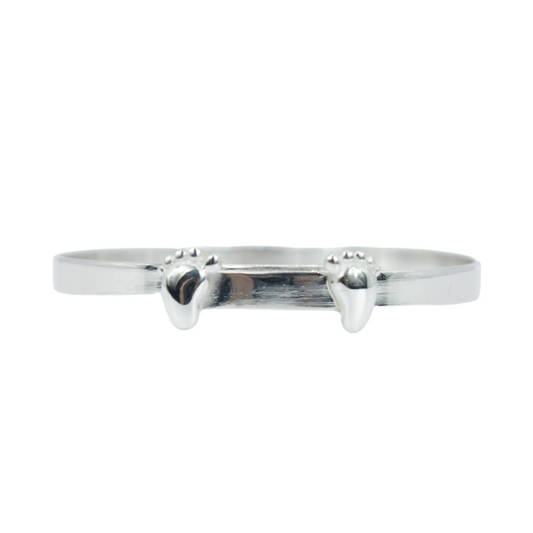 WHITE GOLD FINISH Silver New Born Baby Feet Baby Bangle Including Gift Box