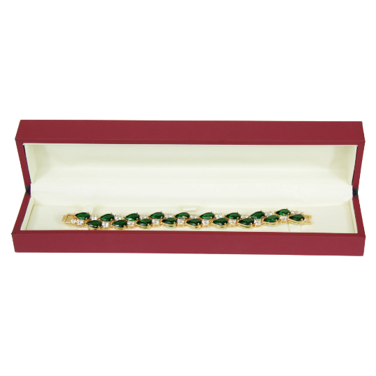 YELLOW GOLD FINISH Created Diamond Green Emerald Classic Double Row Pear Cut Bracelet Including Gift Box