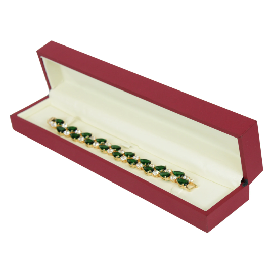 YELLOW GOLD FINISH Created Diamond Green Emerald Classic Double Row Pear Cut Bracelet Including Gift Box