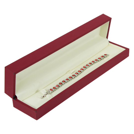 WHITE GOLD FINISH Created Diamond Red Ruby Oval Cut Half Butterfly Design Bracelet Including Gift Box