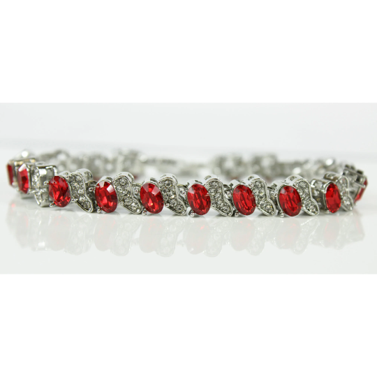 WHITE GOLD FINISH Created Diamond Red Ruby Oval Cut Half Butterfly Design Bracelet Including Gift Box