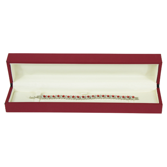 WHITE GOLD FINISH Created Diamond Red Ruby Oval Cut Half Butterfly Design Bracelet Including Gift Box