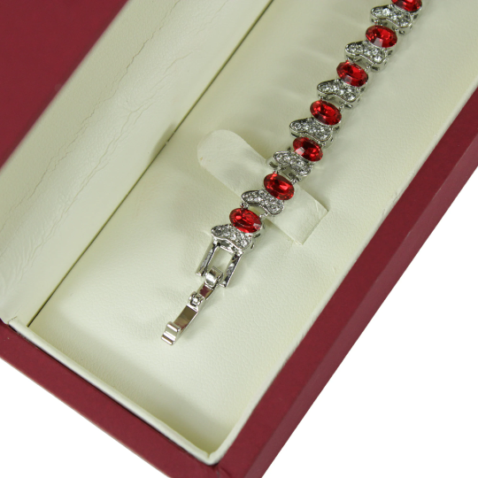 WHITE GOLD FINISH Created Diamond Red Ruby Oval Cut Half Butterfly Design Bracelet Including Gift Box