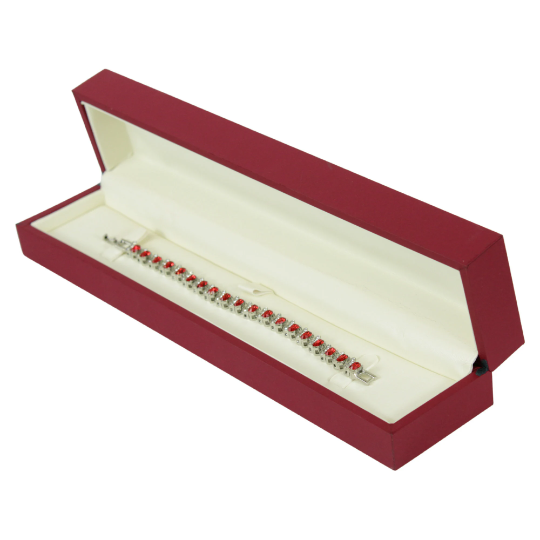 WHITE GOLD FINISH Created Diamond Red Ruby Oval Cut Half Butterfly Design Bracelet Including Gift Box