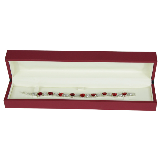 WHITE GOLD FINISH Created Diamond Rectangular Oval Cut Red Ruby Bracelet Including Gift Box