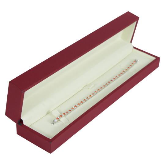 WHITE GOLD FINISH Created Diamond Round Cut Red Ruby Tennis Bracelet Including Gift Box