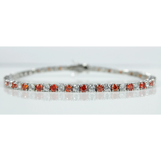 WHITE GOLD FINISH Created Diamond Round Cut Red Ruby Tennis Bracelet Including Gift Box