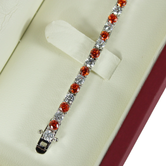 WHITE GOLD FINISH Created Diamond Round Cut Red Ruby Tennis Bracelet Including Gift Box