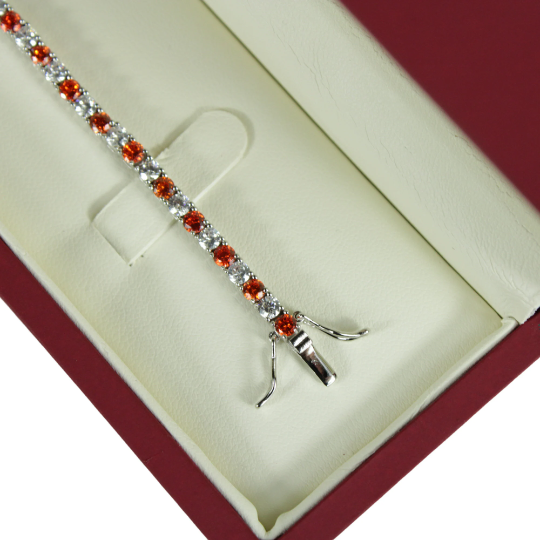 WHITE GOLD FINISH Created Diamond Round Cut Red Ruby Tennis Bracelet Including Gift Box