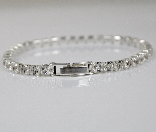 WHITE GOLD FINISH 3.5mm Created Diamond Cushion Cut Tennis Bracelet Including Gift Box