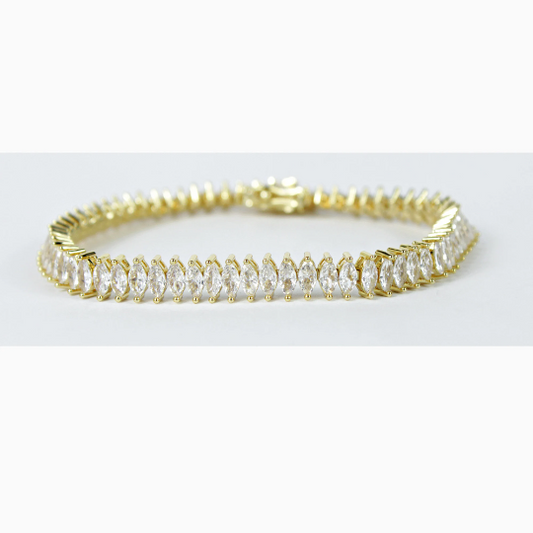 Yellow Gold Finish Marquise Cut Created Diamond Bracelet – Double Claw Design, Elegant Jewellery + Free Gift Box