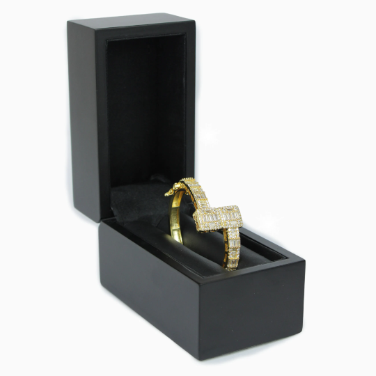 Yellow Gold Finish Created Diamond Round Cut Box Bangle Bracelet