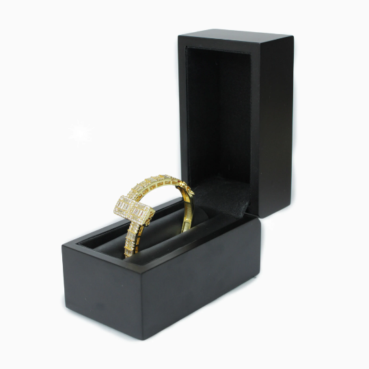 Yellow Gold Finish Created Diamond Round Cut Box Bangle Bracelet