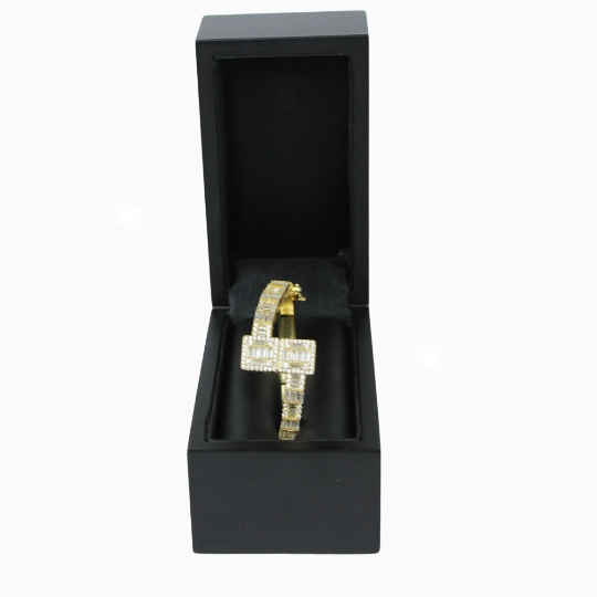 Yellow Gold Finish Created Diamond Round Cut Box Bangle Bracelet