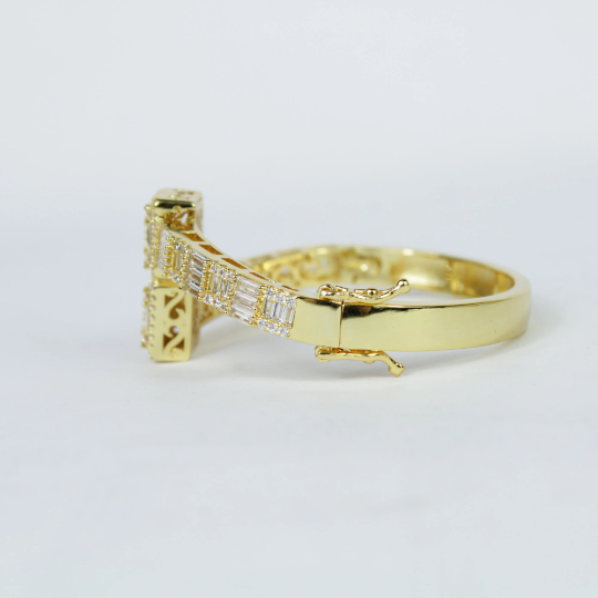 Yellow Gold Finish Created Diamond Round Cut Box Bangle Bracelet