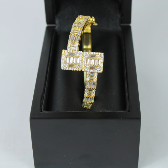 Yellow Gold Finish Created Diamond Round Cut Box Bangle Bracelet
