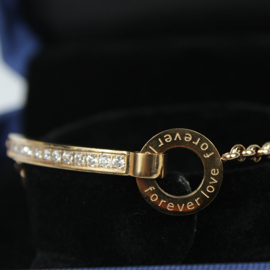 ROSE GOLD FINISH Created Diamond “Forever Love” Design Bangle Bracelet Including Gift Box