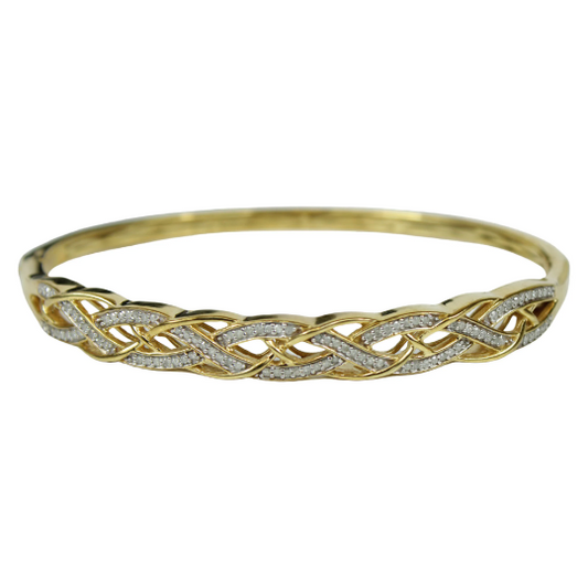 YELLOW GOLD FINISH Created Diamond Classic Crisscross Design Bangle Bracelet Including Gift Box