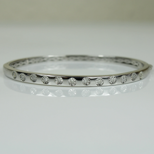 WHITE GOLD FINISH Twelve Round Cut Classic Created Diamond Bangle Bracelet Including Gift Box
