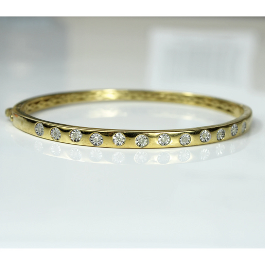 YELLOW GOLD FINISH Twelve Round Cut Classic Created Diamond Bangle Bracelet Including Gift Box