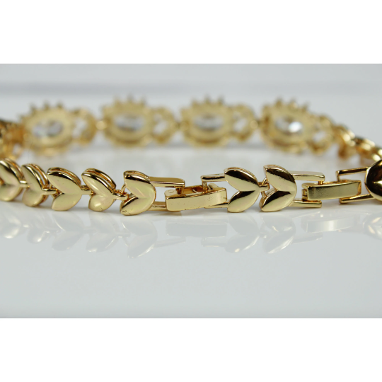 YELLOW GOLD FINISH Created Diamond Oval Cut Flower Cluster Bracelet Including Gift Box