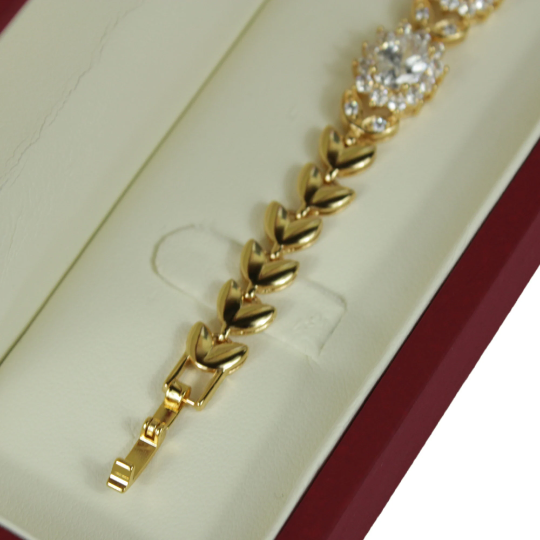 YELLOW GOLD FINISH Created Diamond Oval Cut Flower Cluster Bracelet Including Gift Box