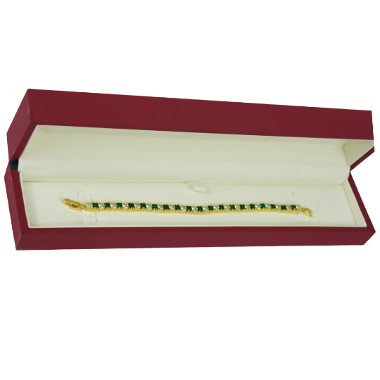 YELLOW GOLD FINISH Created Diamond Princess Cut Green Emerald Tennis Bracelet Including Gift Box