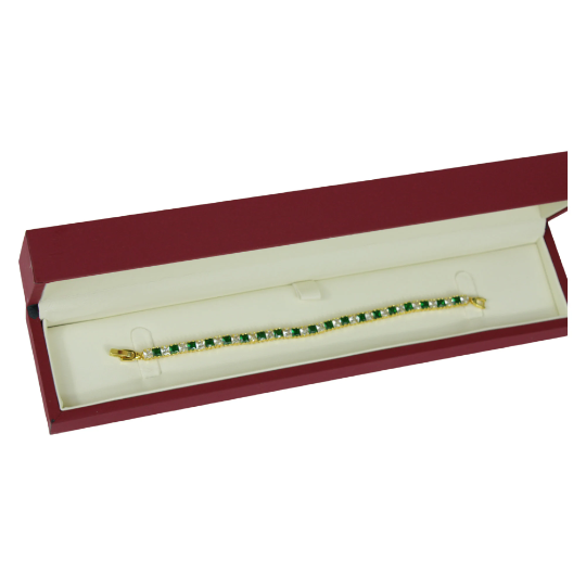 YELLOW GOLD FINISH Created Diamond Princess Cut Green Emerald Tennis Bracelet Including Gift Box