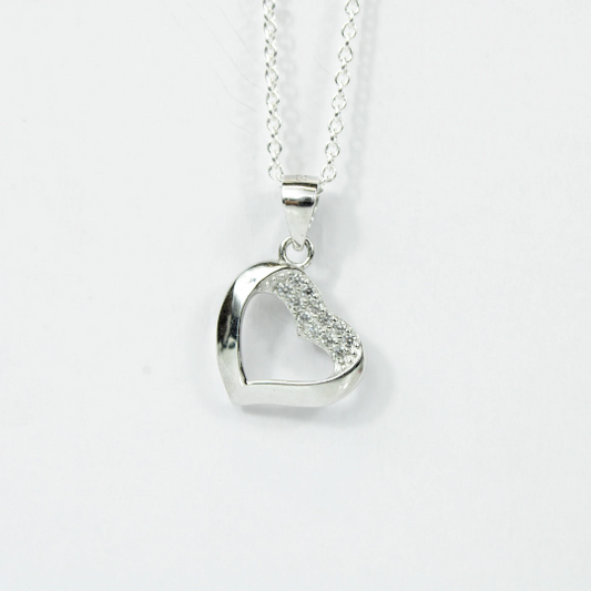 WHITE GOLD FINISH Created Diamond Hollow Heart Design Pendant Necklace
