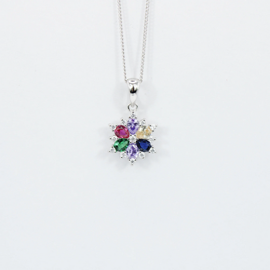 WHITE GOLD FINISH Created Diamond Multicoloured Stones Flower Pendant